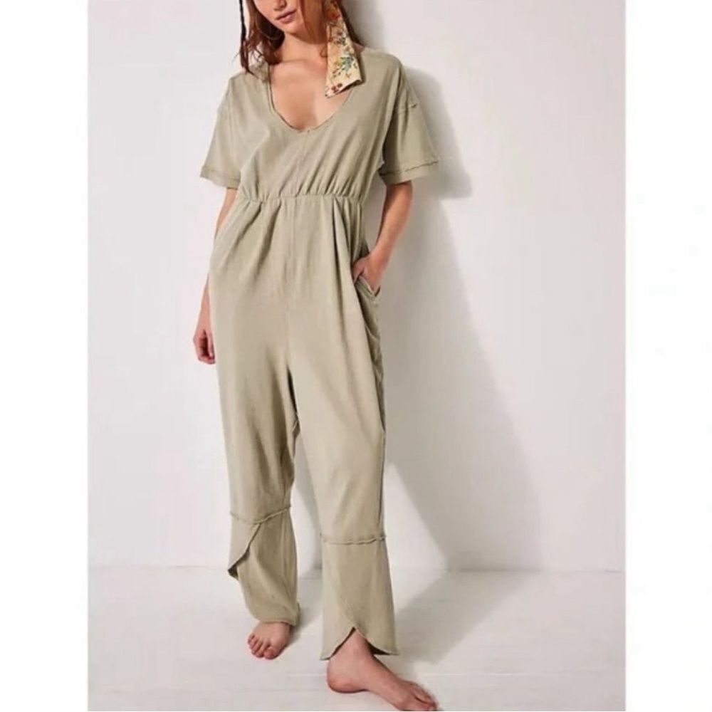Free People Olive Green Wide-Leg Jumpsuit